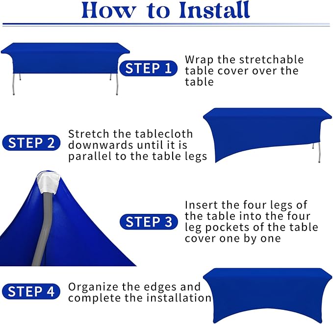HAISIWLKJ 6 Pack Table Cloth 8ft Royal Blue Tablecloths for Rectangle Folding Table Spandex Fitted Stretch Cover Wrinkle Resistant Washable Protector for Party, Wedding, Banquet, Festival.