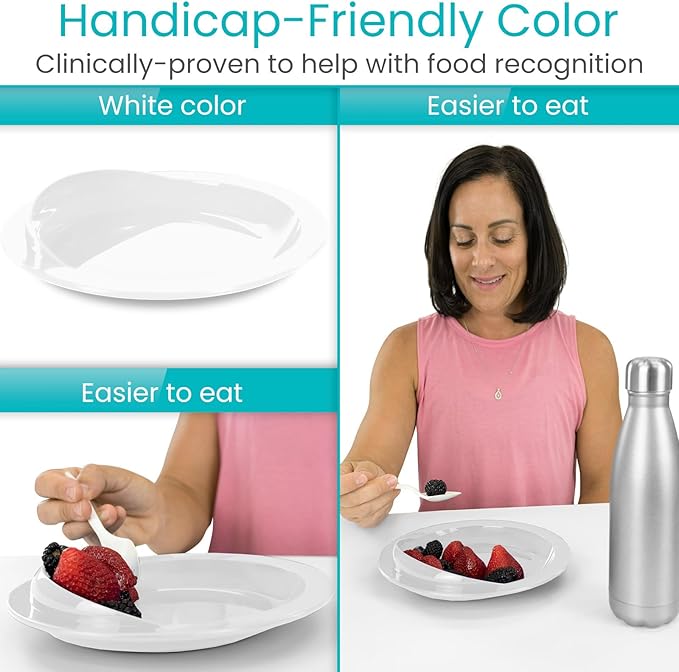 Vive Spill-Proof Scoop Plate, 9" (2 Pack) - Dish with Wall for Disabled, Handicapped, Elderly Adults with Special Needs from Parkinsons, Dementia, Stroke, Tremors with - Non Skid Padded Bottom