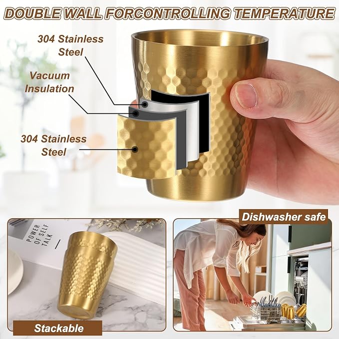 uxcell 2 Pcs Stainless Steel Cups, 9oz/260ml Metal Cups Diamond Textured - Image 7