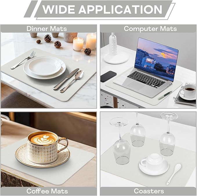 Faux Leather Placemats Set of 6, Washable Place Mats, Wipeable Waterproof Oil-Proof Heat Resistant Table Mats, Non-Slip Vinyl Placemats Rectangular Place Mat for Table Indoor Outdoor (White)