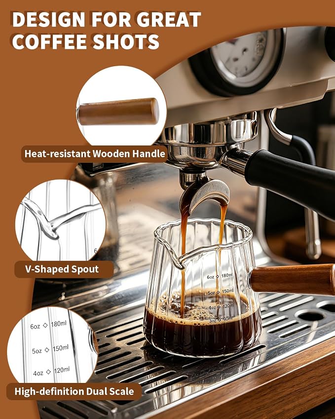 2 Pack Espresso Measuring Cups & 2 Spoons, 6oz Gray & Clear Borosilicate Glass - Image 4