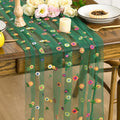 Artoid Mode Dark Green Embroidery Daisy Gauze Table Runner 120 Inch 10FT | by ArtoidMode