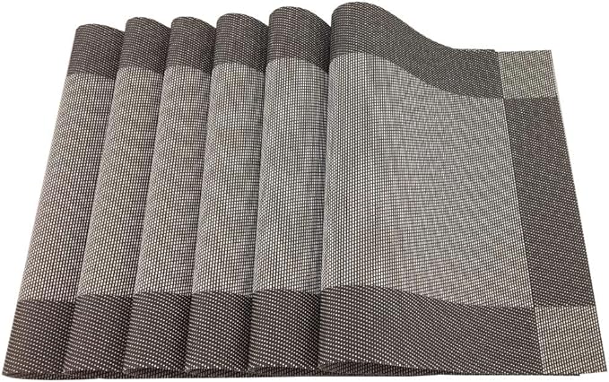 Gugrida Vinyl Coffee Placemats Heat Resistant Dining Table Mats Non-Slip Washable Place Mats Set of 6 （Coffee）