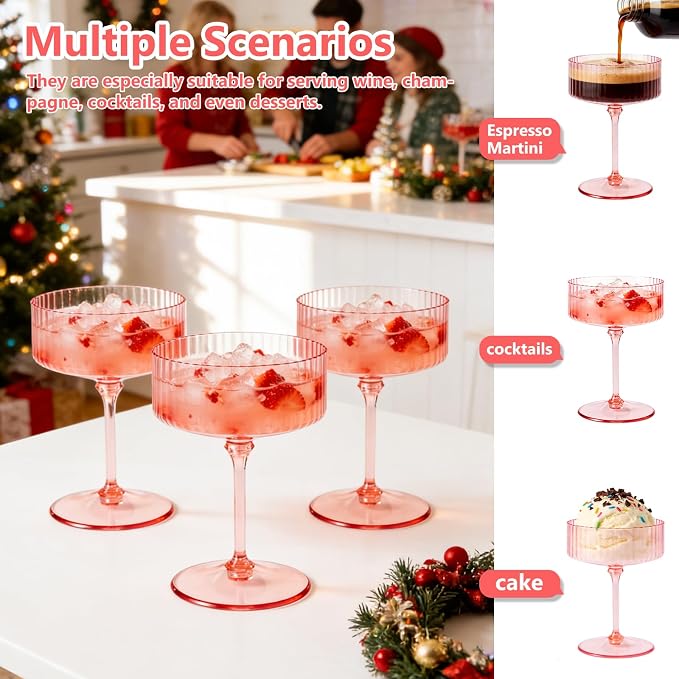 ZOMUIA Ribbed Coupe Glasses 28 Pcs, 10 oz Plastic Champagne Coupe Detachable - Image 5