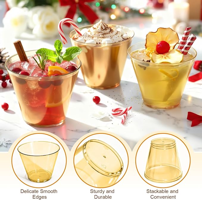 Glowserve 9 OZ Gold Disposable Plastic Cups Cocktail Cup 50 Pack | Fancy - Image 2