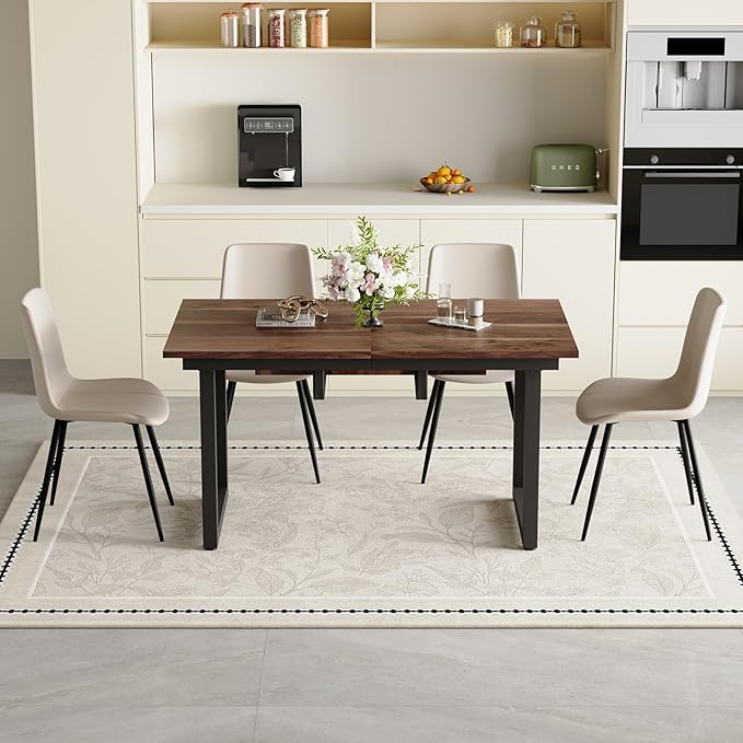 Extendable Dining Table Set for 4, 55"–71" Modern Wood Kitchen Table with 4 Upholstered Chairs, Space-Saving for Living Room Apartment, Sturdy & Comfortable, Easy Assembly