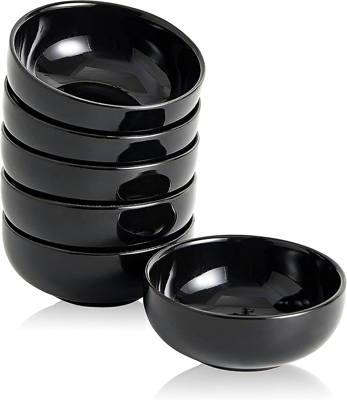 Ceramic Pinch Bowls,2.7 oz Mini Prep Dip Bowl Set,Small Dipping Salsa Charcuterie Soy Sauce Side Dish for Sushi,Set of 6(Black)