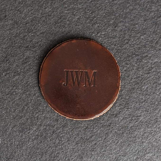 Ox & Pine Personalized Leather Coaster - Sold Individually or in Sets of 4 - Customize Inscription - 100% Full-Grain Leather – 4" Round or 4" Square (Square, Black, 1 Individual Coaster)