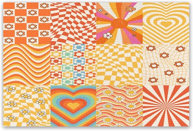 60S 70S Hippie Flower Placemats，Groovy Floral Table Mats for Kitchen Table Boho Vintage Flowers Groovy Aesthetic Placemats for Kids Girls Teens 18"x12" 6 PCS