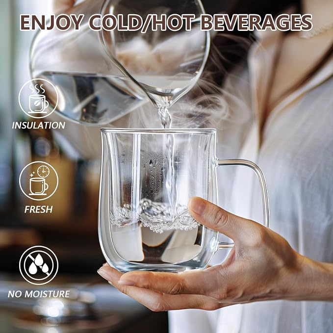 Double Walled Glass Coffee Mugs 12 oz, Glass Coffee Cups Set of 4 - Image 3