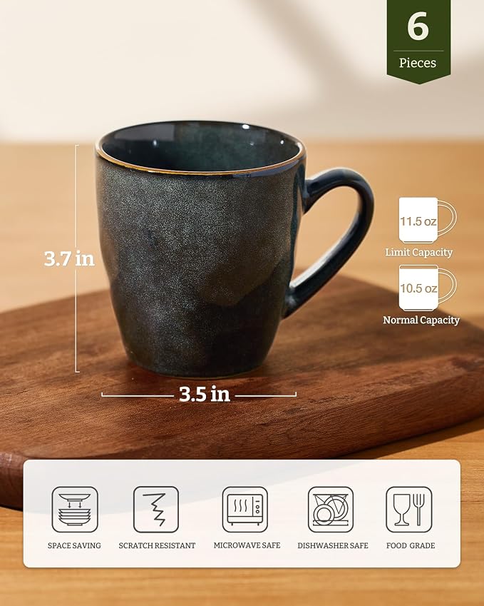 famiware Coffee Mugs Set of 6, Ocean Round 11.5oz Coffee Cup Set - Image 4