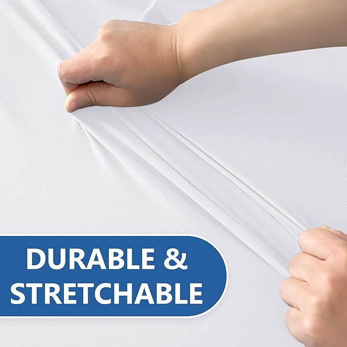 Spandex Table Cloths for 8 Foot Rectangle Tables-4 Pack Fitted Stretch White Table Covers-Elastic Folding Tablecloths for Party, Vendor Booth Display, Banquet Buffet Event, Craft Trade Show