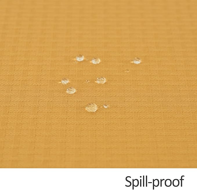 maxmill Round Weaved Texture Design Tablecloth Spill-Proof Wrinkle Free Soft Washable Table Cloth for Circular Table Cover, for Dining Room Banquet Parties Holiday Dinner, 90 Inch Ochre Yellow