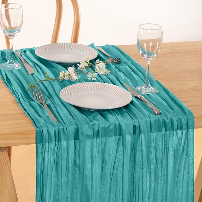 6 Pack Teal Green Cheesecloth Table Runner 10ft Rustic Summer Decor | - Image 5