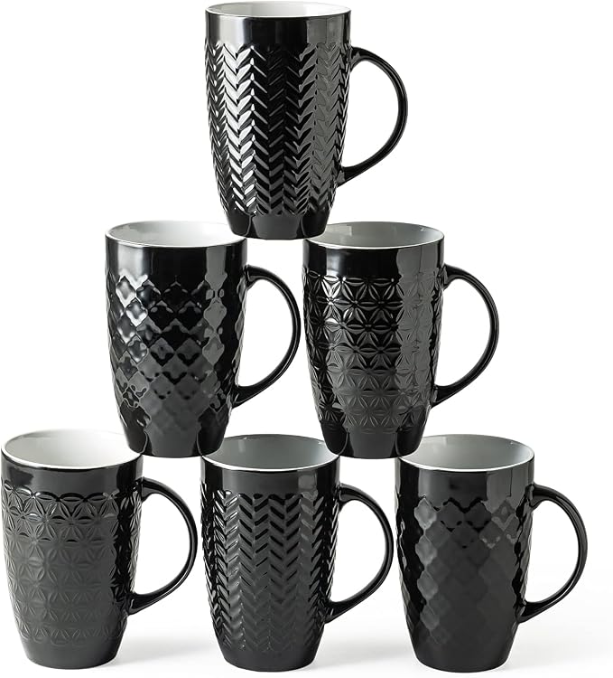 AmorArc 20 oz Large Coffee Mugs Set of 6, Embossed Ceramic Coffee Mugs by AmorArc