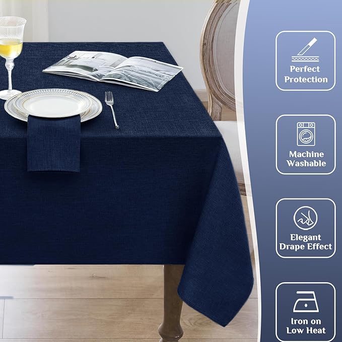 Softalker Navy Blue Tablecloth Rectangular 52x70 Inch Linen Textured Outdoor Tablecloth Stain and Wrinkle Resistant Table Cover for Spring,Easter,Summer,Tea Party,Garden Vintage Decor Small Tabletop