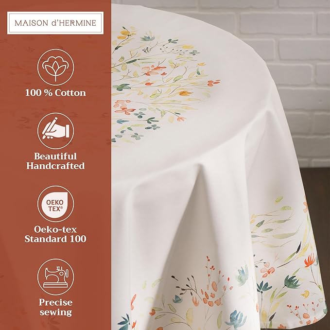 Maison d' Hermine Table Cloth Round Table 100% Cotton 69 Round Inches Tablecloth Reusable Decorative for Dining Room Farmhouse Home Valentines Day Decorations Spring Summer - Colmar