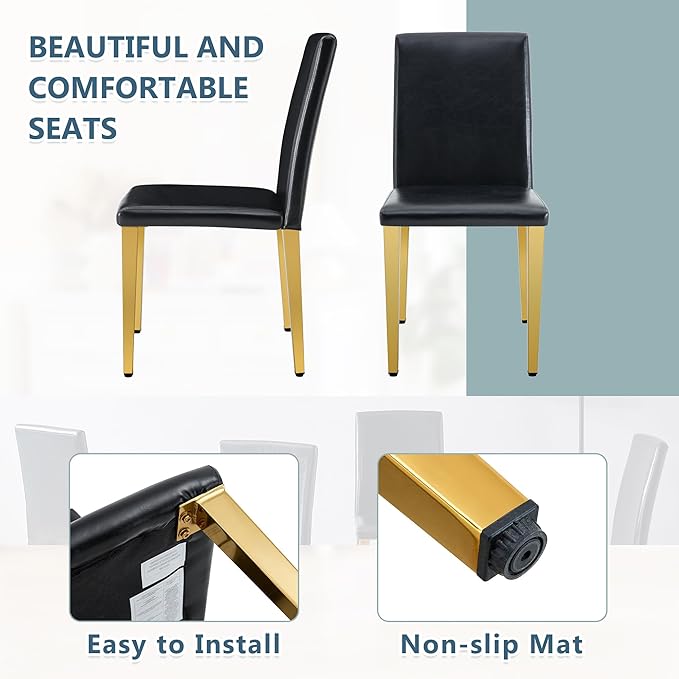 Dining Chairs Set of 8,Faux Leather with Gold Metal Legs,Armless Kitchen Room Chairs Set of 8,Max Load 300 Lbs,High Back Modern Design for Home Kitchen Living Room Bedroom