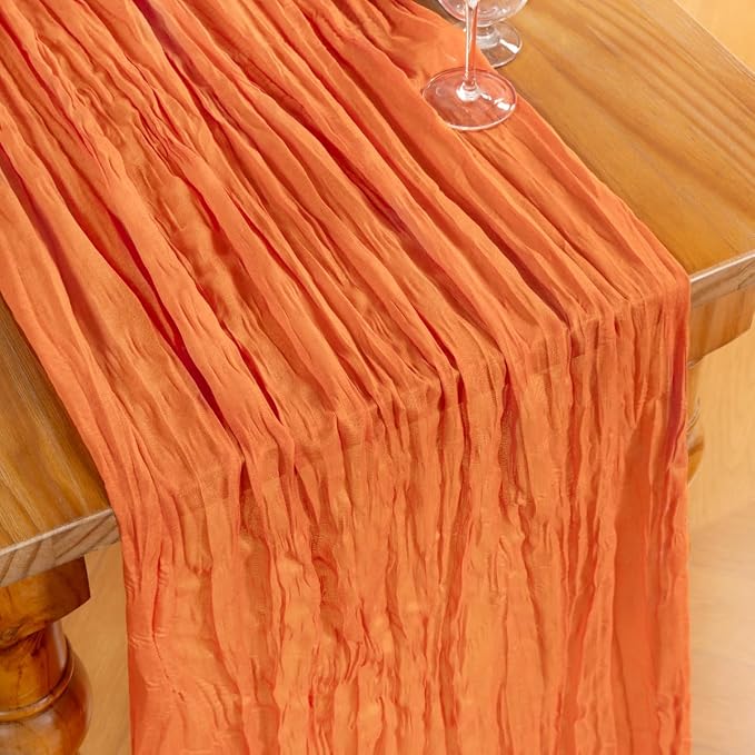 DeZerlor Orange Cheesecloth Table Runner 2 Pack Summer Table Runners Boho Gauze - Image 2