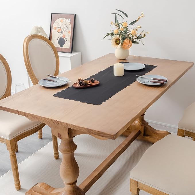 Small Solid Black Farmhouse Scalloped Table Runner 13 x 36 Inchs | Washable - Image 2
