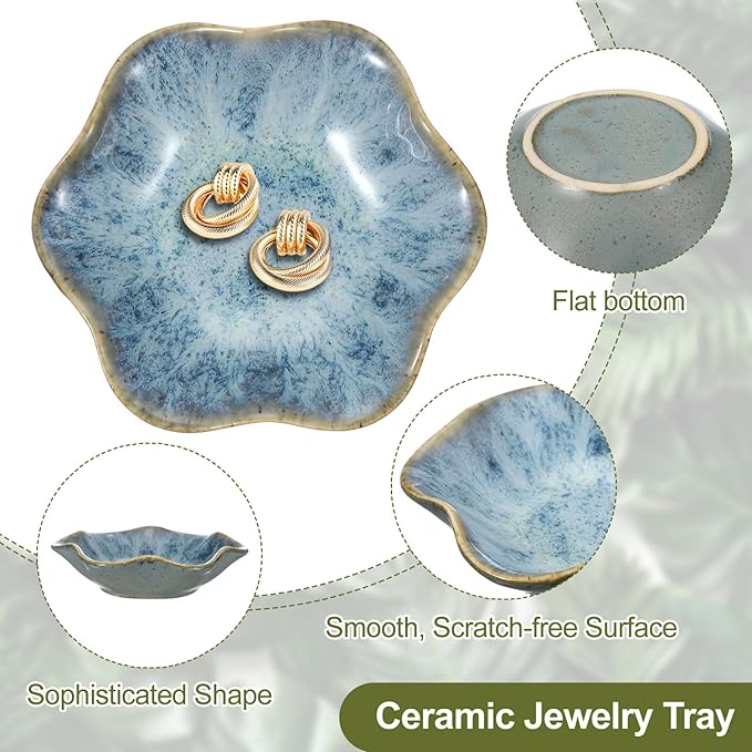uxcell 1Pcs Ceramics Jewelry Plate, Lotus Leaf Shape Key Holder Bowl for Entryway Table Decor Small Ring Tray Dish Gift for Women Girlfriend, Cold Ash