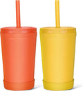 Homestockplus Wheat Straw Cups with Lids and Silicone Straws, 10 Oz Chip Resistant Dishwasher/Microwave Safe, Toddler Cups Built In Straw Stoppers, Smoothies Cup +Straw Cleaner