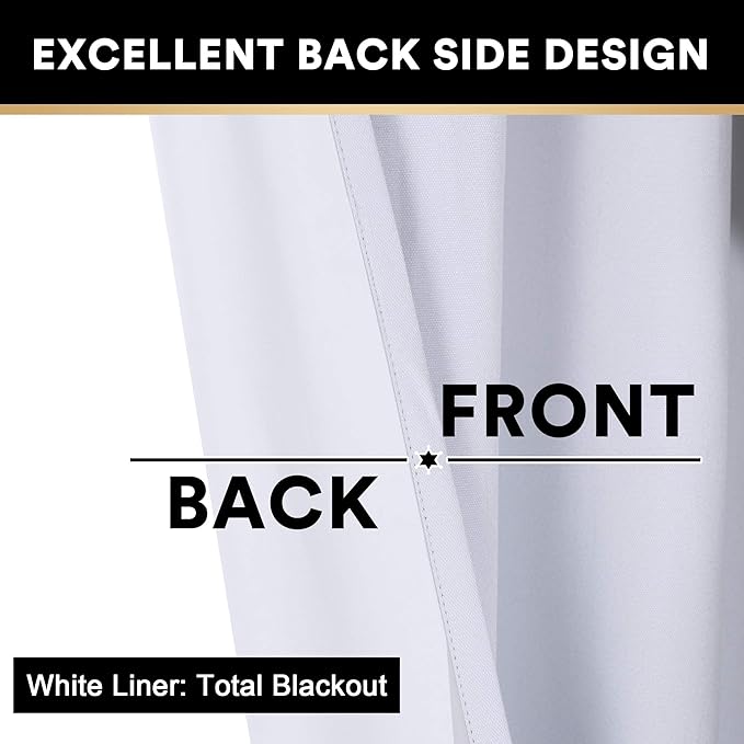 PrinceDeco 100% Blackout Curtains for Living Room Sliding Door Curtains Blackout Curtains 96 Inches Long Patio Curtains for Sliding Door Curtain,W100 X L96 Inch，Pearl White