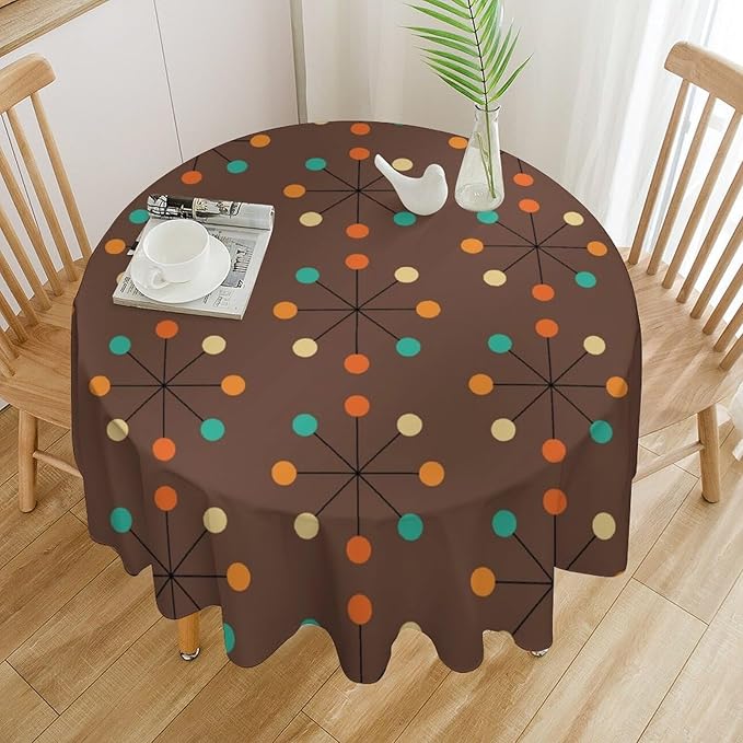 Mid Century Boho Round Tablecloth, 50s Mid Century Modern Geometric Pattern Tablecloth for Home Party Dining Room Kitchen Decor 36Inch(90cm)