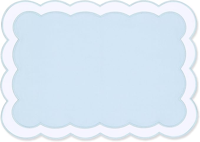 Hofdeco Premium Coastal Patio Indoor Outdoor Placemat Set of 4, 14"x19" Double-Layered, Waterproof Cloth Placemat for Kitchen or Dining Table. Baby Blue Embroidered Solid B