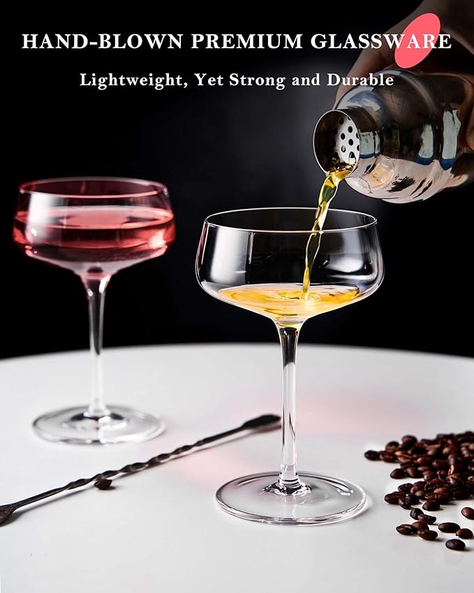 JBHO Martini Glasses, Crystal Coupe Glasses Set of 4, 10 Oz, Large and Fancy Cocktail Glasses, Hand-Blown Champagne Coupe Glasses for Espresso Martini, Manhattan as Bar Glassware or Mother's Day Gift