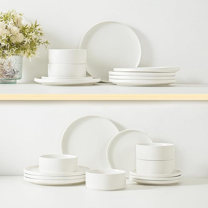 Stoneware Dinner Plates Set of 4, 10.25 Inch Plates for Steak, Pasta, Ceramic Plates Sets, Microwave Safe, Dishwasher Safe, Versatile for All Seasons, Matte White