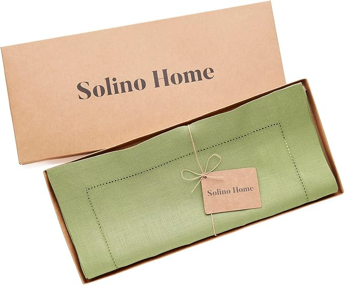 Solino Home 100% Pure Linen Table Runner Moss Green Hemstitch, 14 x 36 in | - Image 6