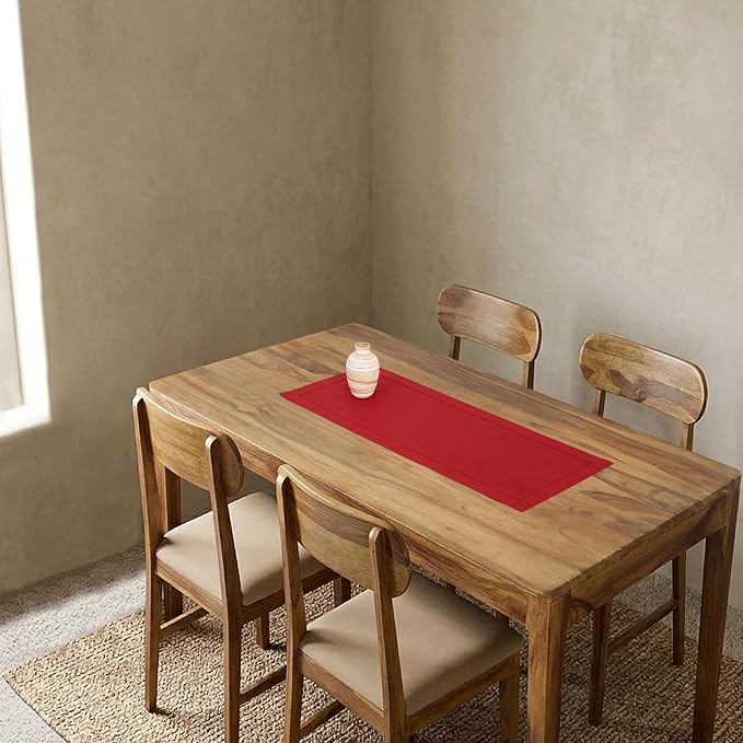 Solino Home 100% Pure Linen Table Runner Red, Classic Hemstitch 14 x 36 in | - Image 2