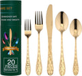 20 Piece Silverware Set for 4, Hammered Silverware Set 18/10 Stainless Steel by AJIEVWU-BESTFORYOU