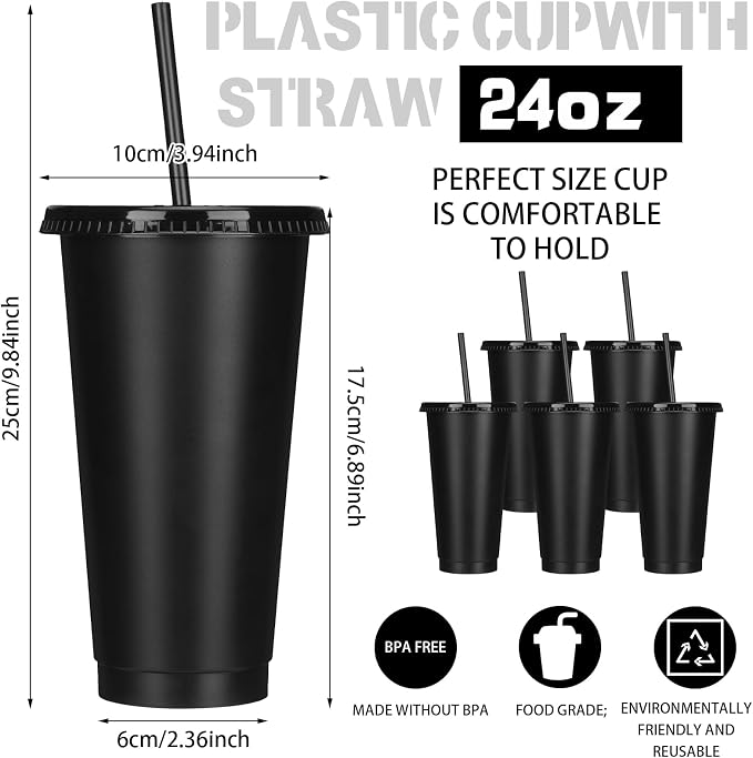 Bokon 60 Sets Tumbler with Straw and Lid Bulk 24 oz Reusable Plastic Cups to Go - Image 2
