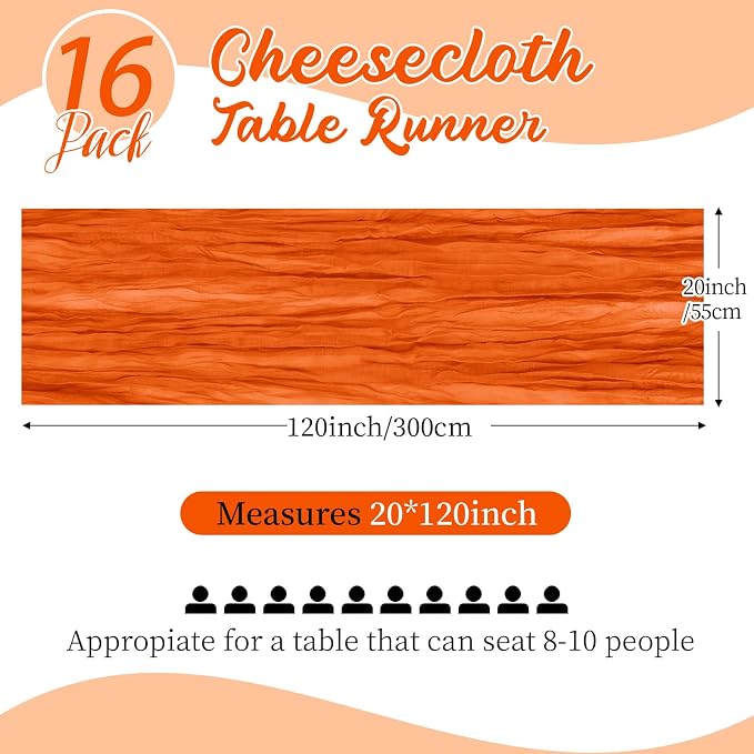 16 Pack Orange Cheesecloth Table Runners 20x120 Inch Gauze Table Runner 10FT - Image 2