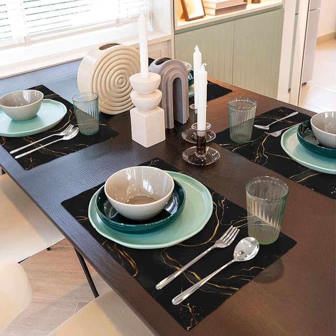 Fiokroo Golden Texture Marble Placemats Set of 4 Table Mats Table Tableware - Image 6