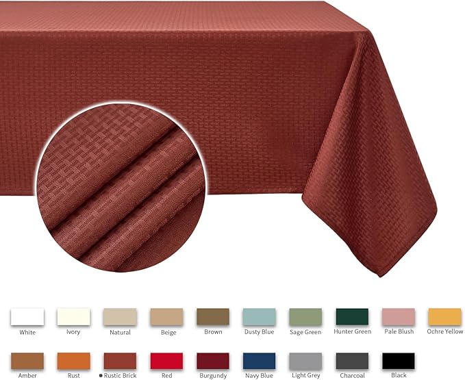 maxmill Weaved Texture Square Tablecloth Stain Resistant Waterproof Wrinkle Free Soft Fall Table Cloth, Decoration for Fall Harvest Fabric Cover for Dining Room, 52 x 52 Inch, Rustic Brick