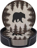 6 Pcs Bear and Pines Leather Coasters by Jfniub