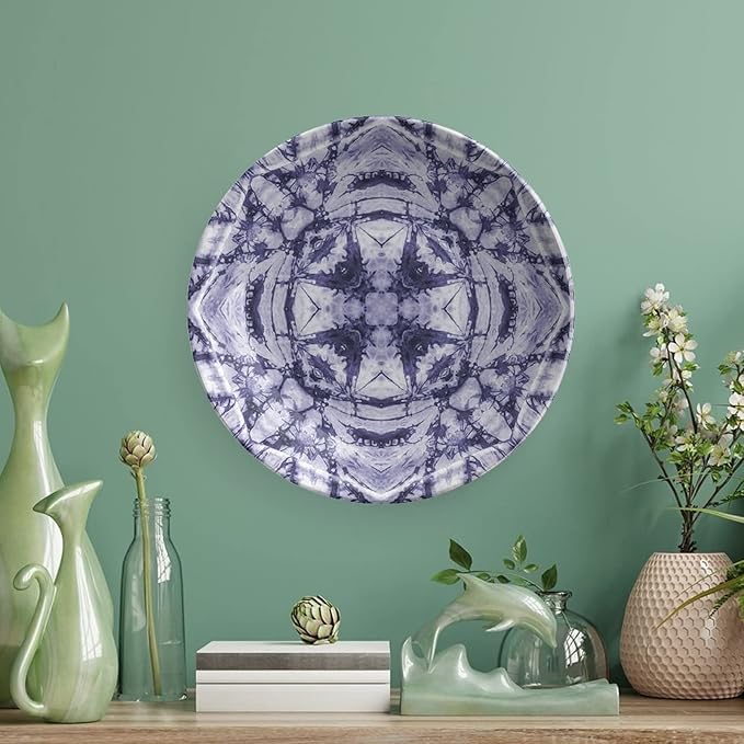 Decorative Plates, Abstract Print Ornament, Modern Art Generated Resisting Twisting Fractal, 8 Inch, Kitchen Wall Decor, Lavender Blue Indigo