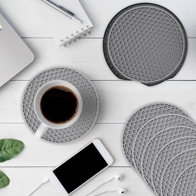Silicone Coasters [8 Pack] with Holders Drink Coasters, for Hot or Cold Drinks Thickened, Non-Slip, Non-Stick (Gray)