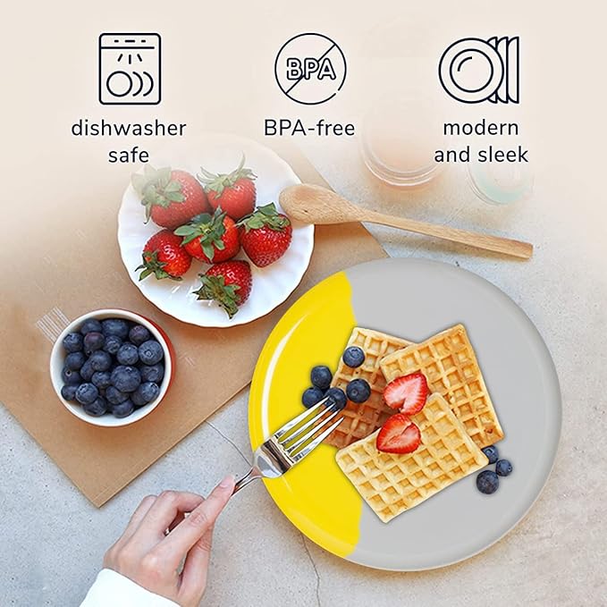 Thomas Fuchs Creative Melamine Side Plates, Set of 4, Gray/Lemon, Injection Molded, Durable, Dishwasher Safe, Chip and Break-Resistant, Kid-Friendly, Indoor/Outdoor Use
