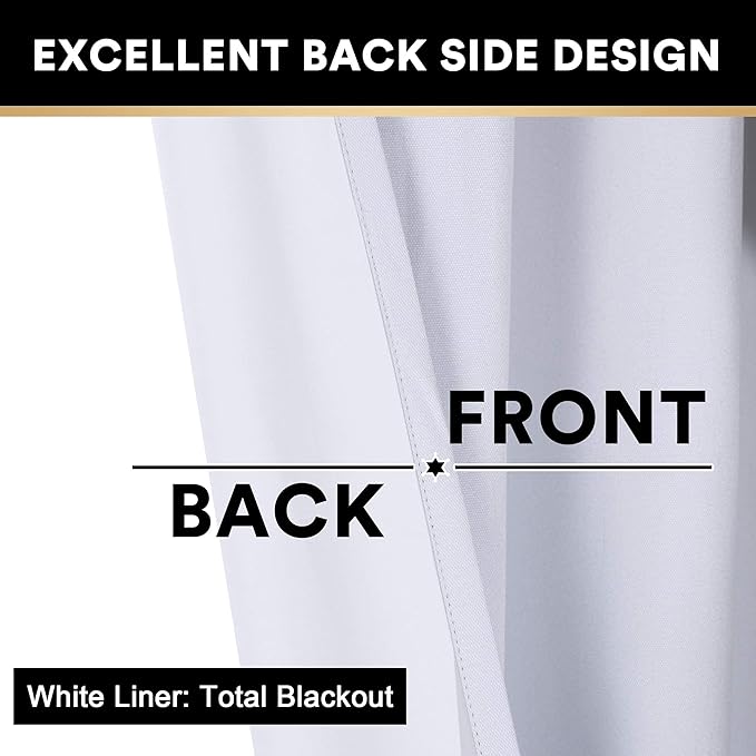 PrinceDeco White 100% Blackout Curtains 54" Long Blackout Curtains for Bedroom Linen Texture Solid Thermal Insulated with White Liner Luxury Decor for Nursery 52x54 Inch (2 Panels)