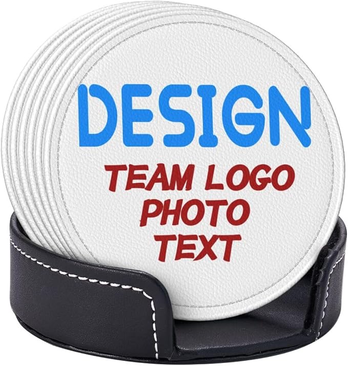 Custom Photo Add Team Logo Pictures Leather Coasters Set of 6 - Image 7