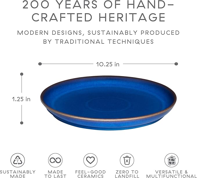 Denby Imperial Set of 4 Coupe Dinner Plate Set, One size, cobalt blue