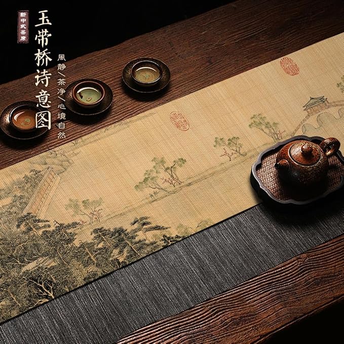 Asian Style Bamboo Table Runner, Ancient Chinese Paintings Zen Table Mat - Image 3