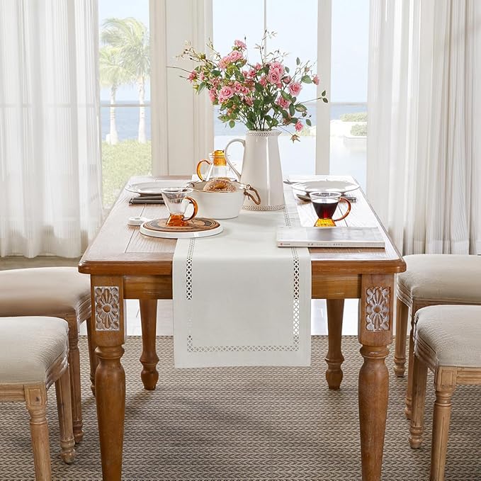 Rustic Burlap Table Runner, Off White Table Runners 36 inches Long | Double - Image 4