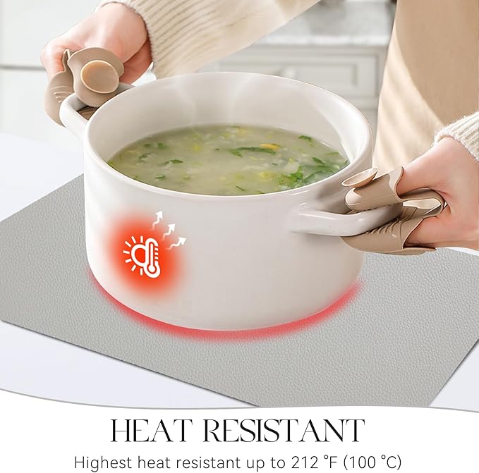MOSAYT Vinyl Placemats Set of 8, Heat Resistant Place Mats 100% Waterproof Washable & Wipeable Faux Leather Reversible Table Mats for Kitchen Dining Party Indoor Outdoor, 12" x 17", Light Grey