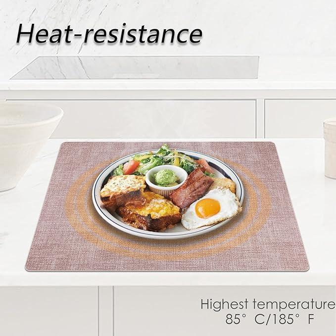 Placemats Set of 6 Faux Leather Heat Resistant Tables Mats Waterproof Oilproof Wipeable Reversible Anti-Slip Place Mats for Kitchen/Dining/Party/Outdoor 11.8" x 16.9", Pink