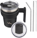 Konokyo 10 oz Tumbler with Handle and Straw, Insulated Travel Mug | Black; by Konokyo